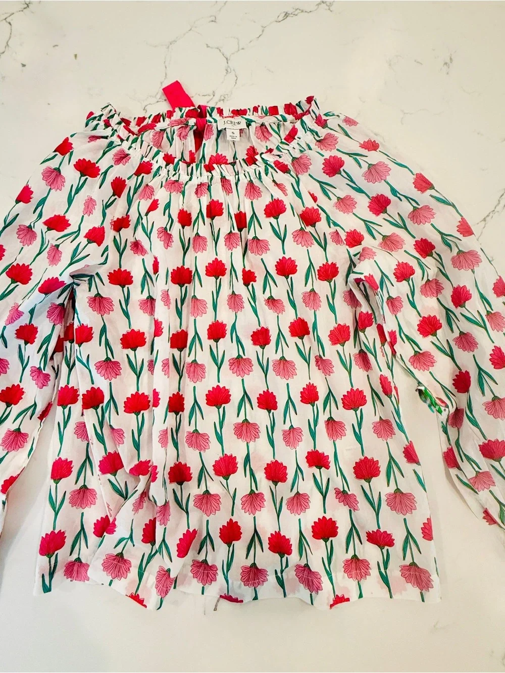 J. Crew White Blouse with Pink & Red Floral Print size S